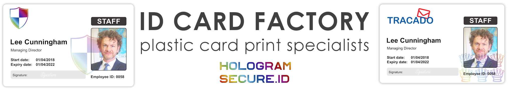 Manchester holographic ID cards | examples of staff photo ID cards | samples of employee Identity card printing | Workers ID cards printed with hologram