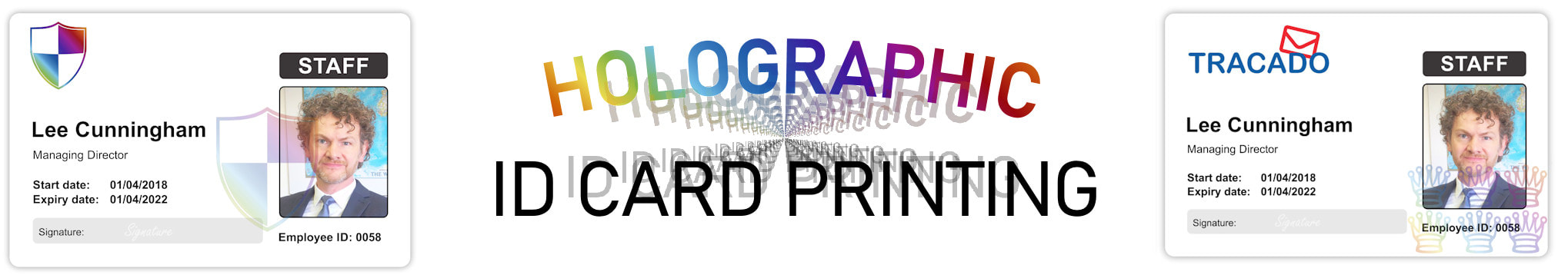 Manchester holographic ID card print service. Employee Identity cards with hologram or holograph security mark.