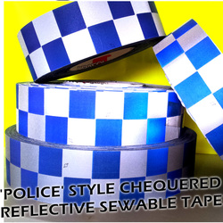 Police Style Reflective Blue Silver Chequered Tape
