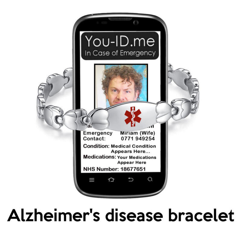 Example of an Alzheimer's disease bracelet commonly worn in London.