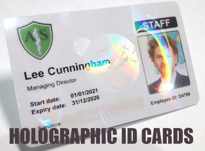 Belfast custom ID card print service. Employee and worker Identity cards with hologram or holograph security mark.
