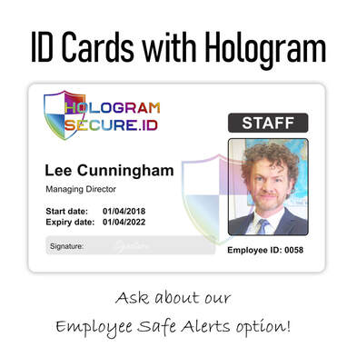 Preston security staff id card print specialists. Holographic ID cards printed with hologram for staff, employee, visitors, worker, company, personnel