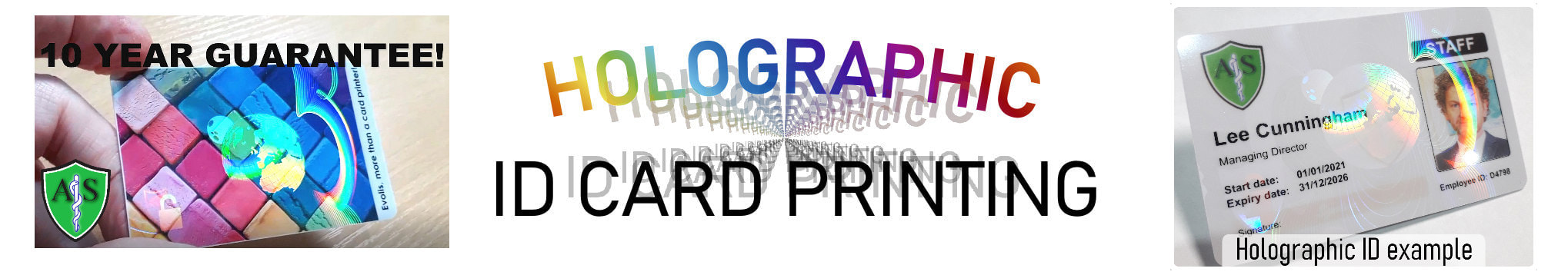 TOWN holographic ID card print service. Employee Identity cards with hologram or holograph security mark.
