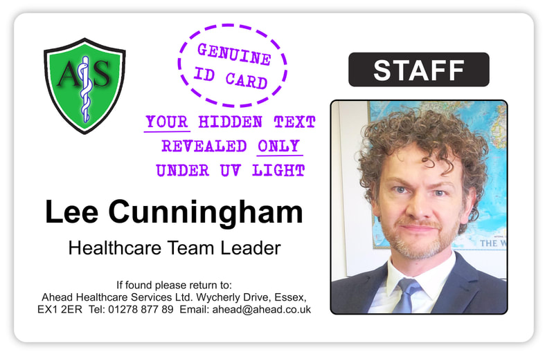 Staff ID badge printing with invisible text for UV light